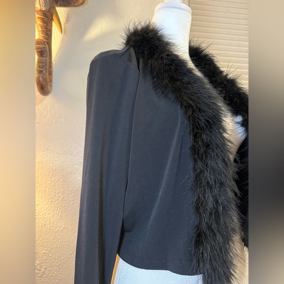 Calvin Klein Feathered Trimmed Cardigan Size Medium Sexy Black Going Out Top - Picture 8 of 11